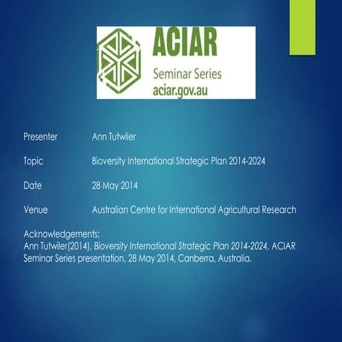 Bioversity International Strategic Plan 2014-2024