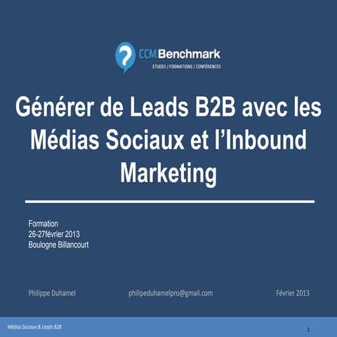 Formation Générer des leads en B2B avec les Médias Sociaux et l'Inbound Marke...