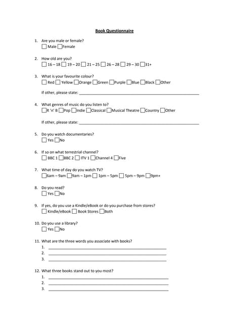 Book questionnaire