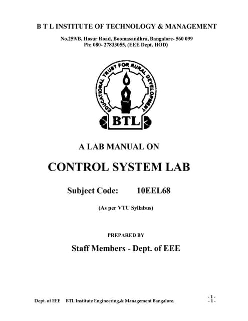 Btl control system-lab-manual-10 eel68