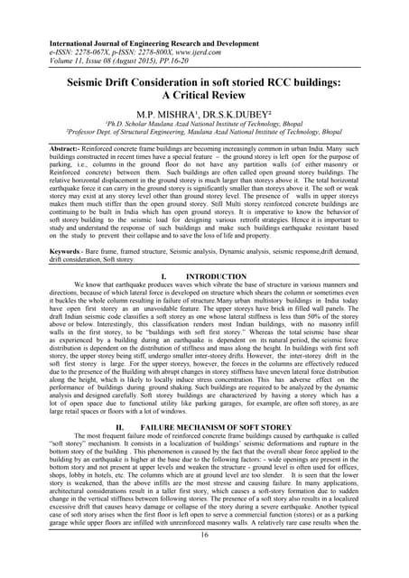 Seismic Drift Consideration in soft storied RCC buildings: A Critical Review