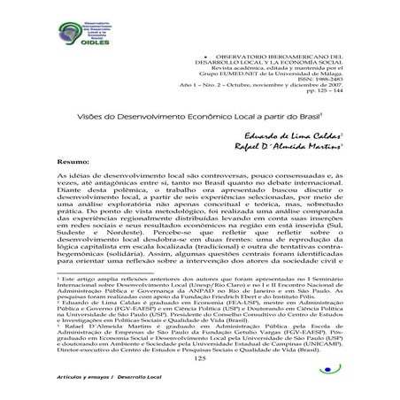 Visões do Desenvolvimento Econômico Local a partir do Brasil