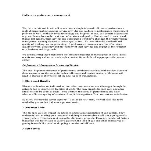 Call center performance management