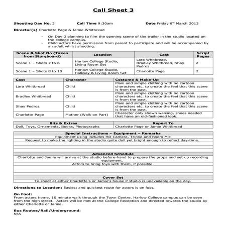Call Sheet 3
