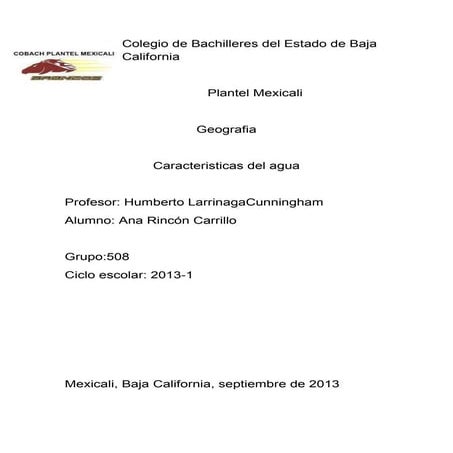 Caracteristicas del agua