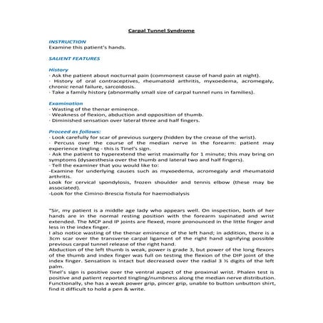 Carpal tunnel syndrome- short case