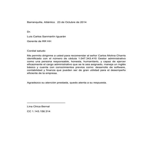 Carta de recomendacion..