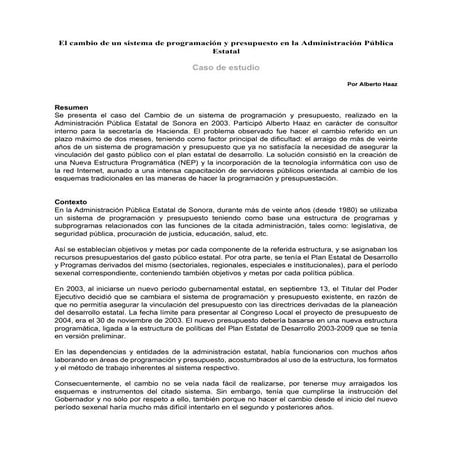 Caso de Estudio Programación y Presupuesto