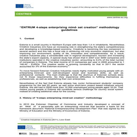 Centres  “entrum 4-steps enterprising mind- set creation” methodology guidelines