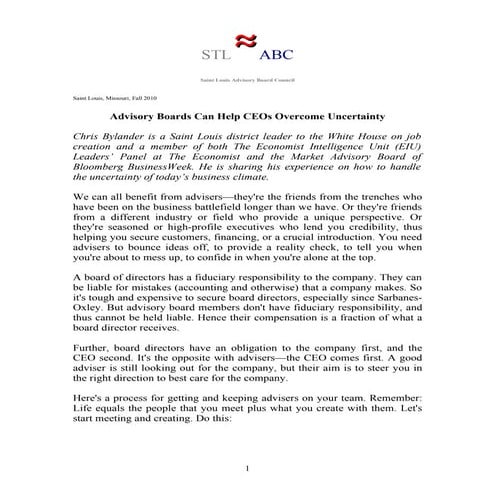 CEO advisory group formation tips