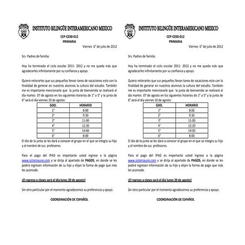 Comunicado Primaria Plantel II