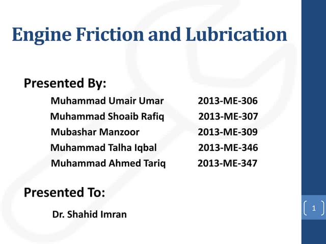 Friction and Lubrication in Internal Combustion Engines