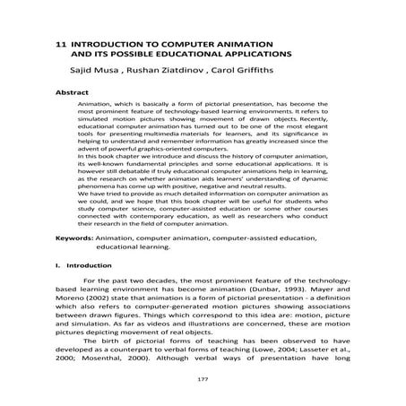 Introduction to computer animation and its possible educational applications