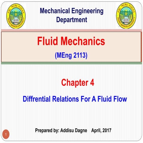 Fluid Mechanics Chapter 4. Differential relations for a fluid flow
