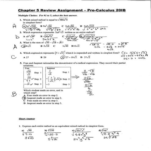 Mrs. Sack's PC 20 Chapter 5 review assignment key