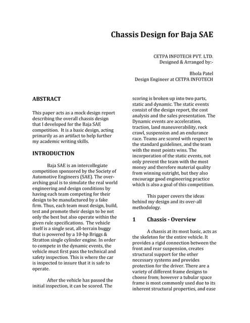 Chassis design for baja sae