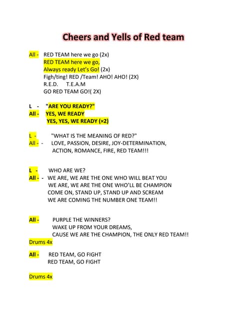 Cheers and Yells of Red team.docx