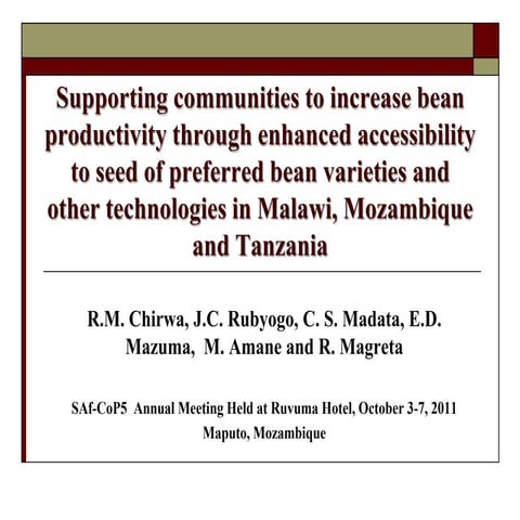 Supporting communities to increase bean productivity through enhanced accessi...