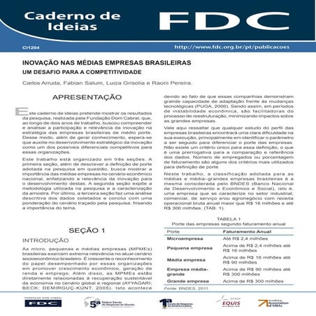 Inovação nas médias empresas Brasileiras, um desafio para a competitividade