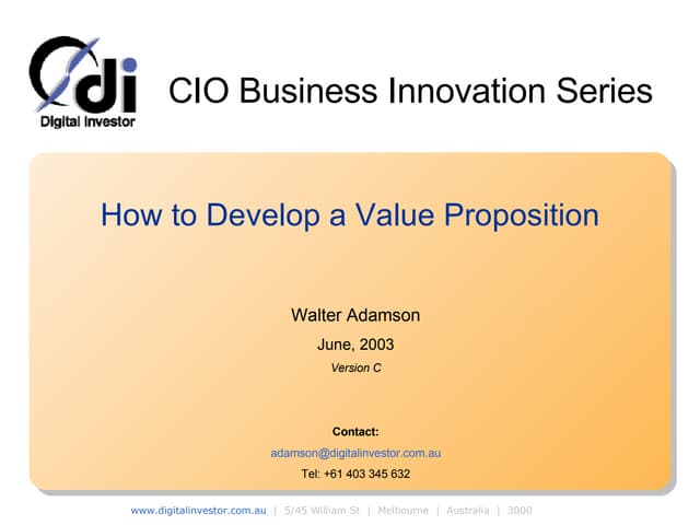How To Develop Value Propositions, for CIOs