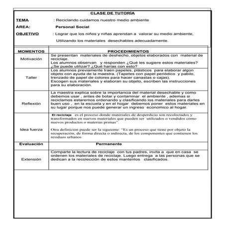 Clase de tutoría  : Reciclaje
