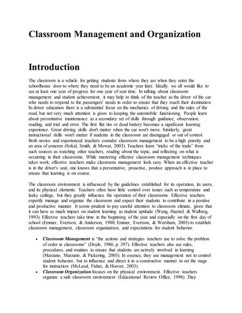 Classroom management and organization