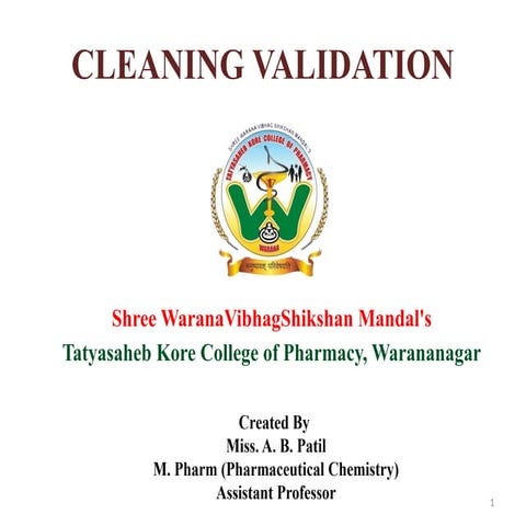 Cleaning Validation Ppt Pharmaceutical validation