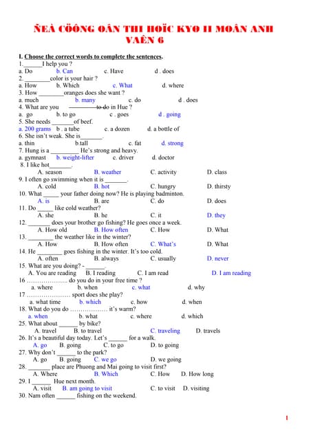 Cương ôn thi hkii tiếng anh lớp 6 (with key)