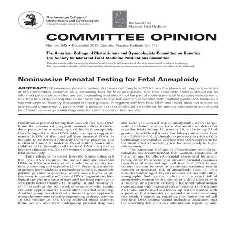 Noninvasive Prenatal Testing For Aneuploidy