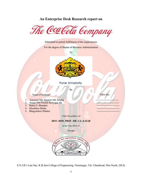 Coca-cola company project report MBA 1st year