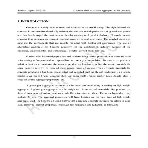 Coconut shell as coarse aggregate in the concrete