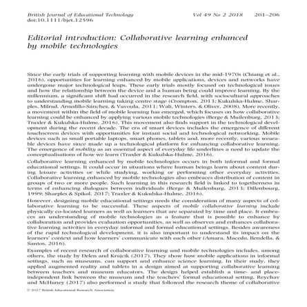 Collaborative learning enhanced by mobile technologies 2018