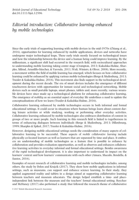 Collaborative learning enhanced by mobile technologies 2018