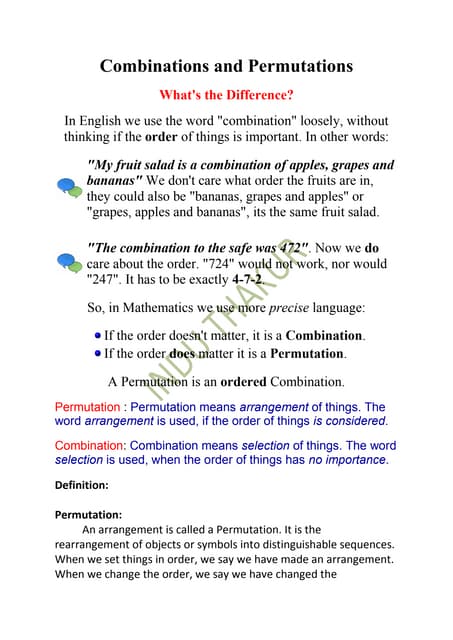 Combinations and permutations