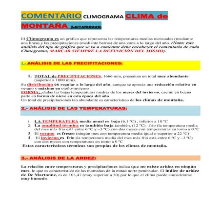 Comentario climograma clima de montaña