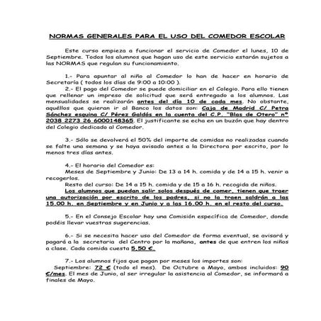 Comienzo de curso comedor