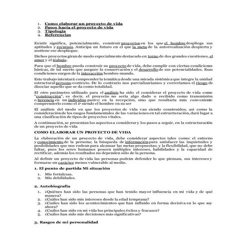 Como elaborar un proyecto de vida