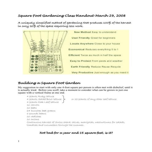 Square Foot Gardening Class Handout