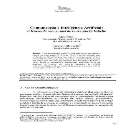 Comunicação e inteligência artificial: interagindo com a robô de conversação ...