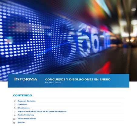 Concursos de empresas en España en enero de 2016