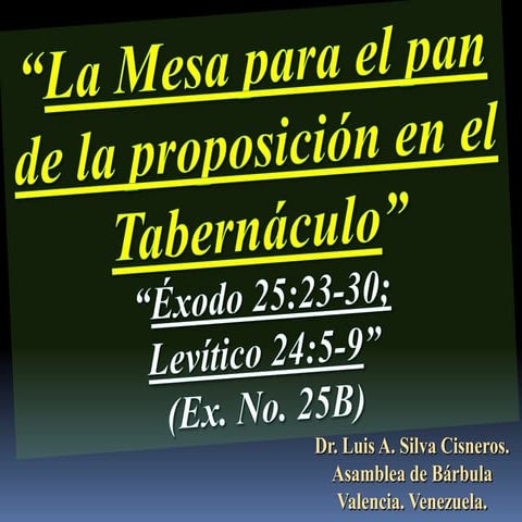 CONF. ÉXODO 25:23-30. (EX. No. 25B). LA MESA PARA EL PAN DE LA PROPOSICIÓN EN...