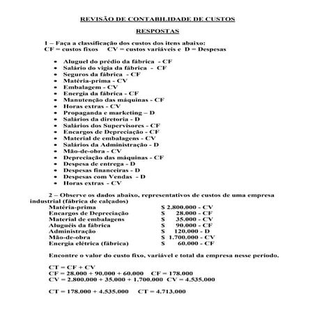 Contabilidade de custos exercicios gabarito