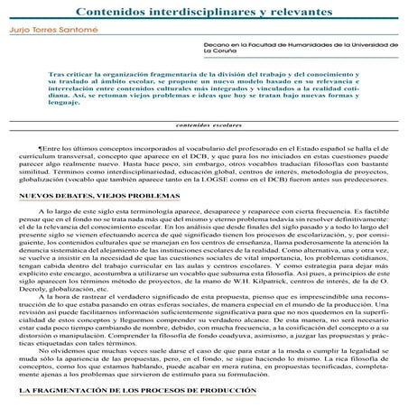  "Contenidos interdisciplinares y relevantes". Cuadernos de Pedagogía. Nº 225...