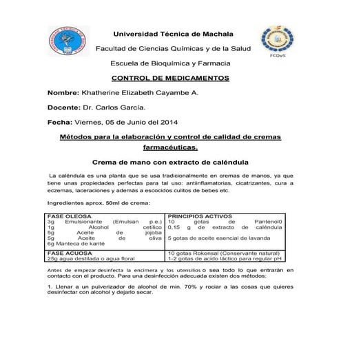 Control de calidad cremas