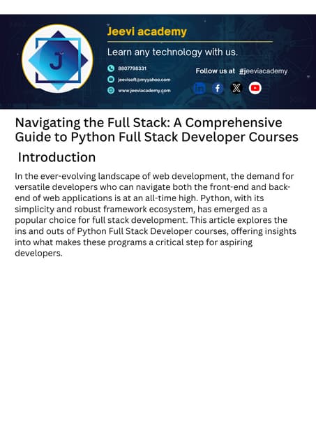 Navigating the Full Stack: A Comprehensive Guide to Python Full Stack Develop...