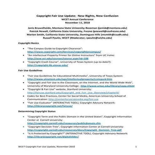 2010 Copyright Fair Use Resources