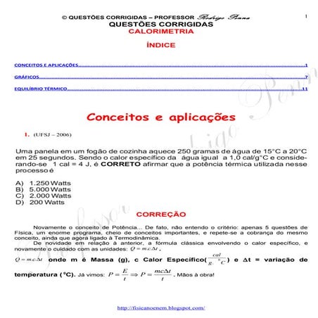 Questões Corrigidas, em Word: Calorimetria   - Conteúdo vinculado ao blog    ...
