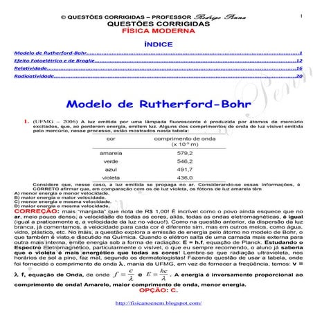 Questões Corrigidas, em Word:  Física Moderna  - Conteúdo vinculado ao blog  ...