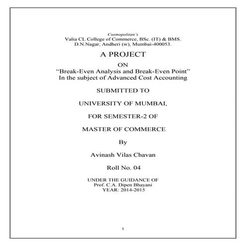 Break-Even Analysis and Break-Even Point