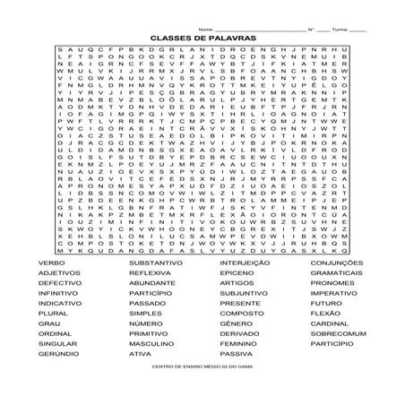 Caça-palavras classes de palavras 